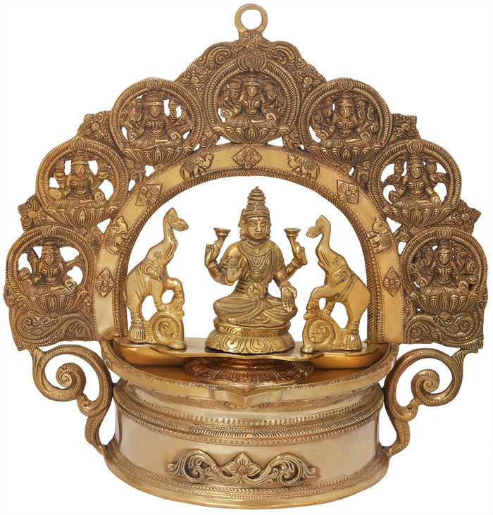15" Ashtalakshmi Brass Lamp Handmade Statue