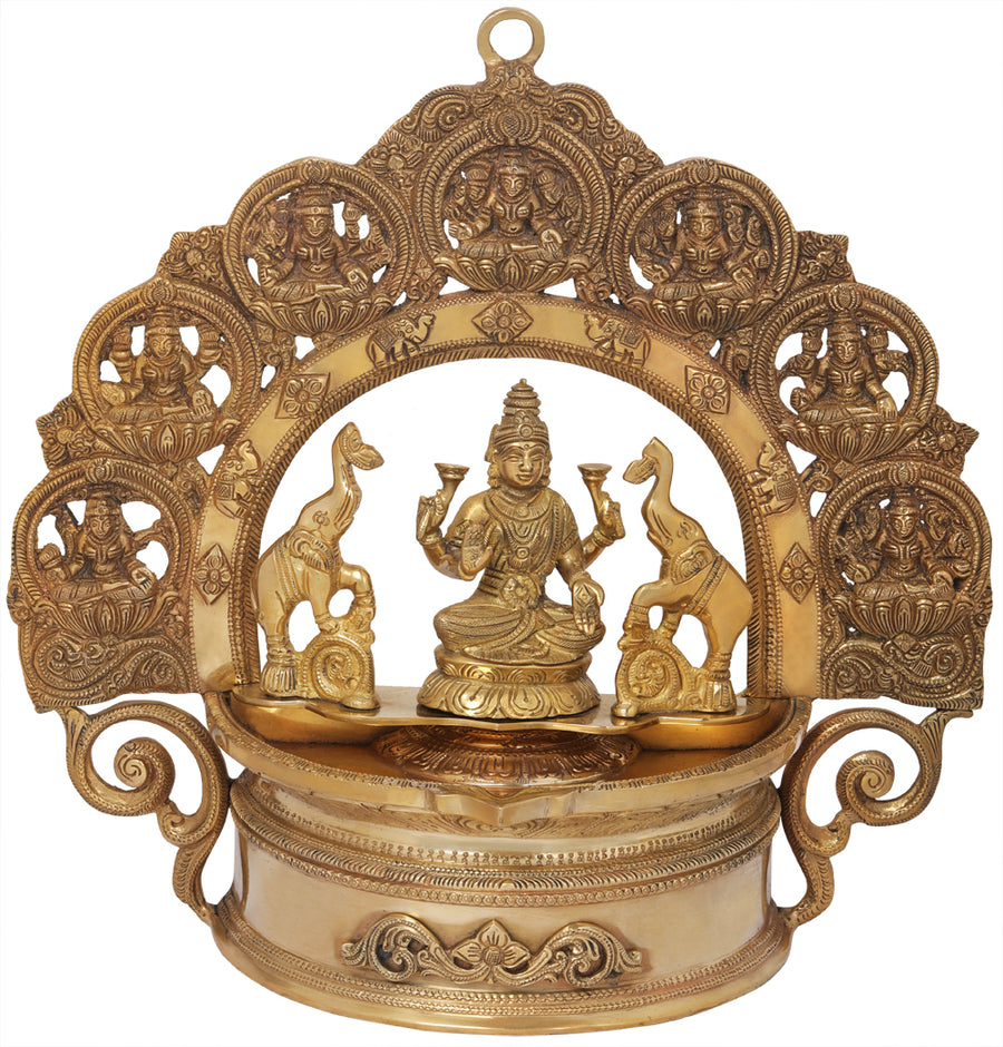 15" Ashtalakshmi Brass Lamp Handmade Statue