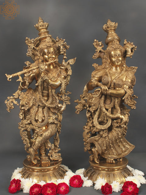 26" Tribhanga Radha-Krishna In Brass