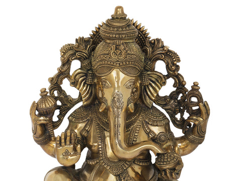 24" Superfine King Ganesha Seated on Lotus | Handmade Brass Statue