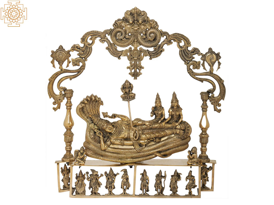25" Brahma Emerges From Vishnu Brass Statue on Dashavatara Base