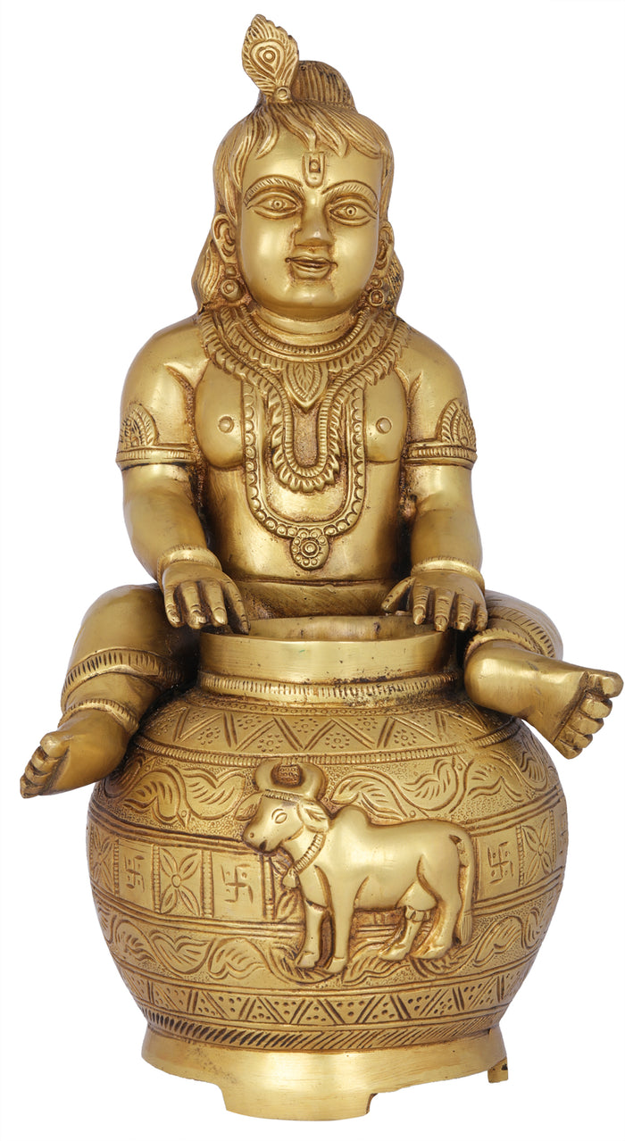 14" Krishna Makhan Chor Butter Thief Brass Statue Handmade