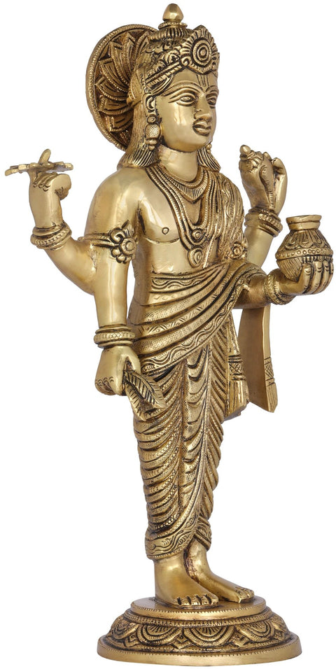 14" Lord Vishnu as Dhanvantari - The Physician of the Gods In Brass | Handmade | Made In India