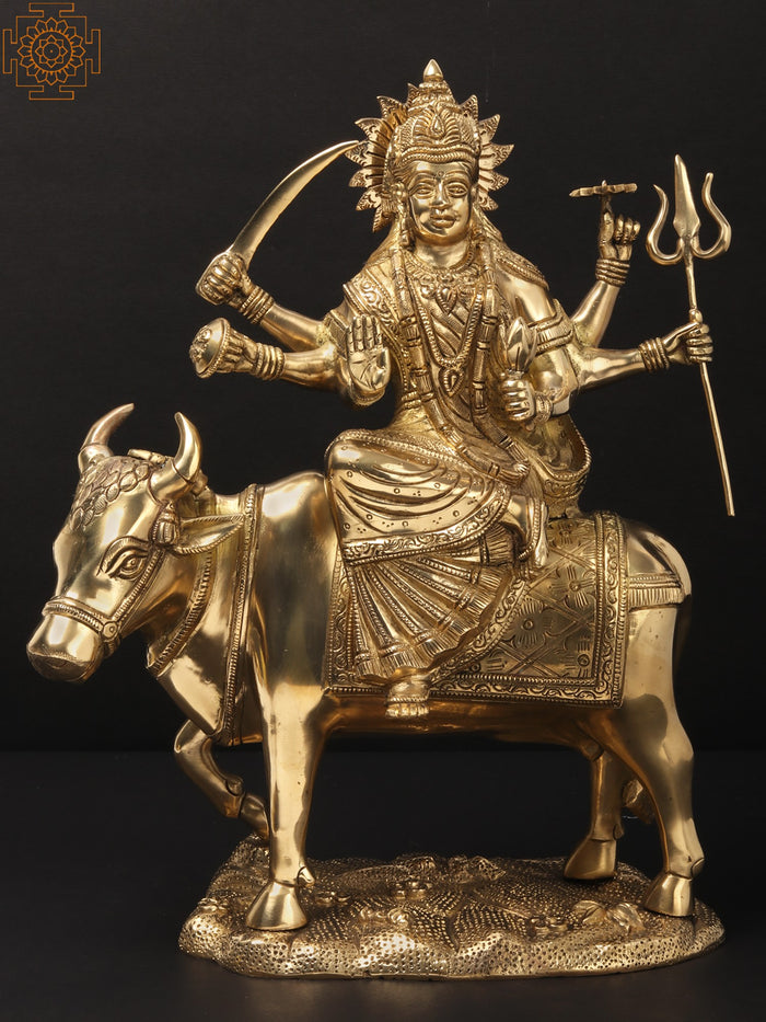 Umiyaa Mata Seated on The Back of a Cow (Rare Goddesses Brass Statue)