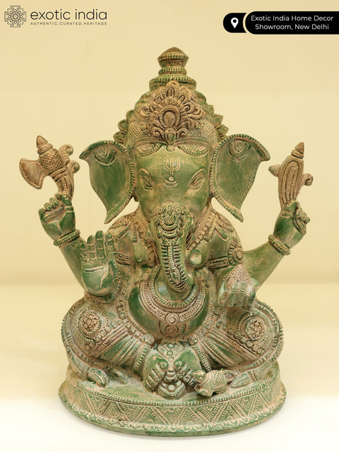 10" Fine Quality Seated Lord Ganesha In Brass | Handmade | Made In India