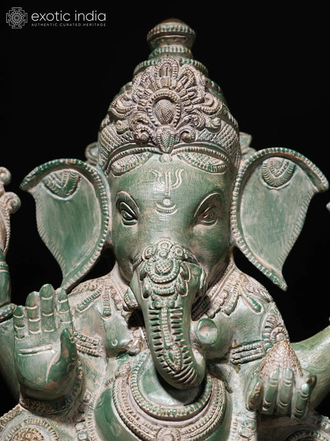 10" Fine Quality Seated Lord Ganesha In Brass | Handmade | Made In India