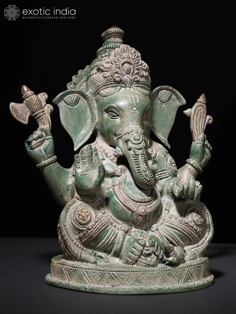 10" Fine Quality Seated Lord Ganesha In Brass | Handmade | Made In India