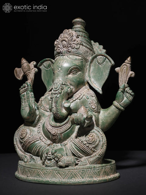 10" Fine Quality Seated Lord Ganesha In Brass | Handmade | Made In India