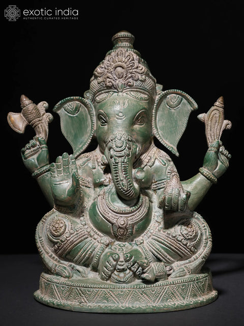 10" Fine Quality Seated Lord Ganesha In Brass | Handmade | Made In India