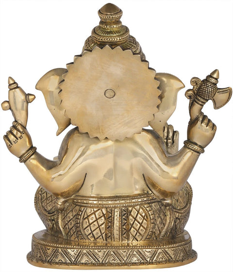 10" Fine Quality Seated Lord Ganesha In Brass | Handmade | Made In India