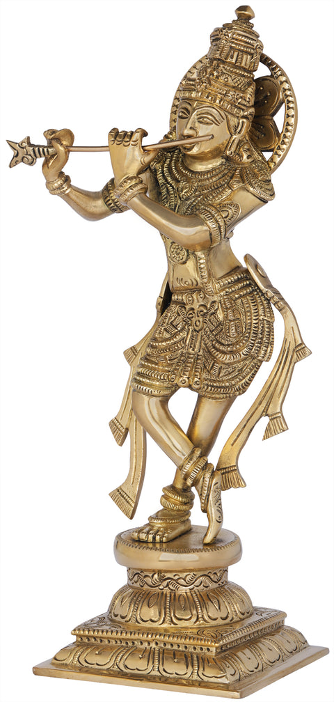 11" Fluting Krishna In Brass | Handmade | Made In India