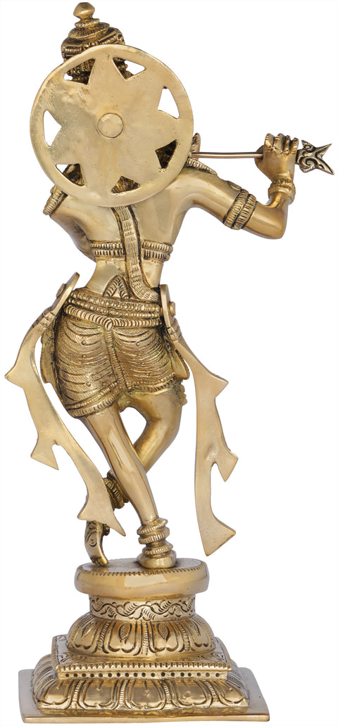 11" Fluting Krishna In Brass | Handmade | Made In India