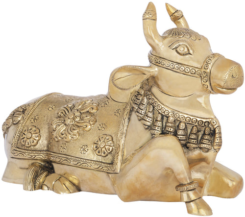 7" Handmade Brass Nandi Statue - Shiva's Sacred Vahana