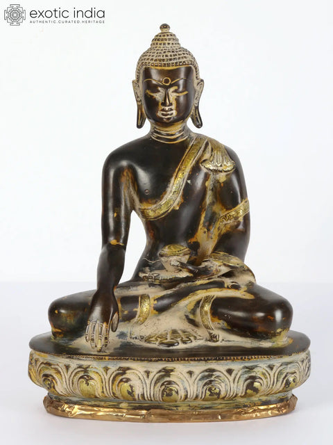 9" Tibetan Buddhist Bhumisparsha Buddha In Brass