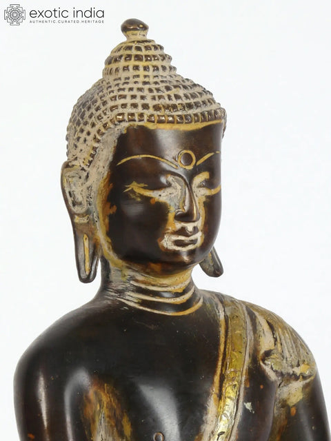 9" Tibetan Buddhist Bhumisparsha Buddha In Brass