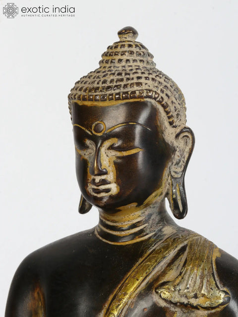 9" Tibetan Buddhist Bhumisparsha Buddha In Brass