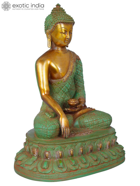 10" Lord Buddha Wearing Vishwa-Vajra Carved Robe - Handmade Tibetan Buddhist Brass Statue | Made In India
