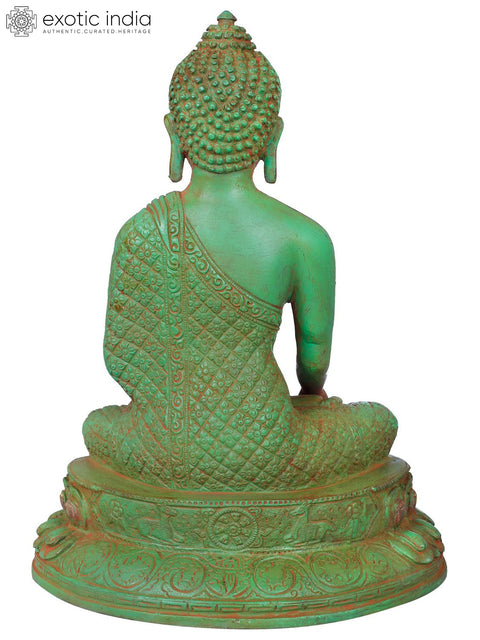 10" Lord Buddha Wearing Vishwa-Vajra Carved Robe - Handmade Tibetan Buddhist Brass Statue | Made In India