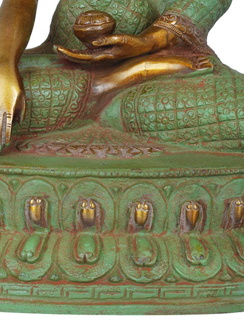 10" Lord Buddha Wearing Vishwa-Vajra Carved Robe - Handmade Tibetan Buddhist Brass Statue | Made In India