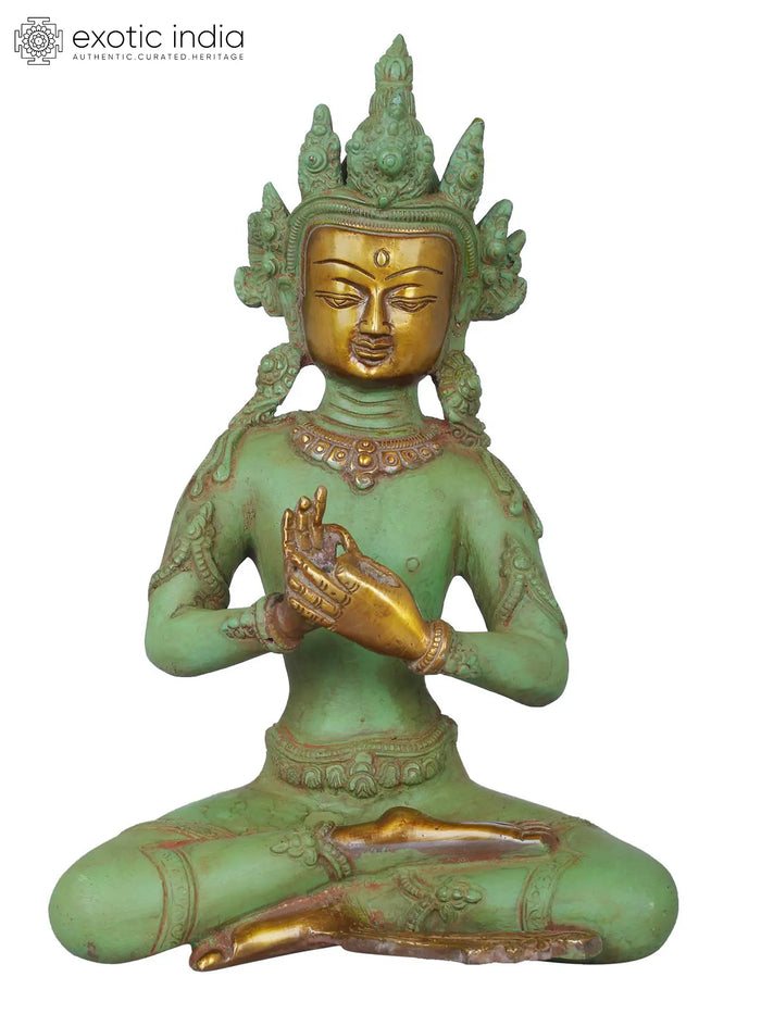 10" Vairocana Buddha Dharmachakra Mudra Brass Statue for Pooja