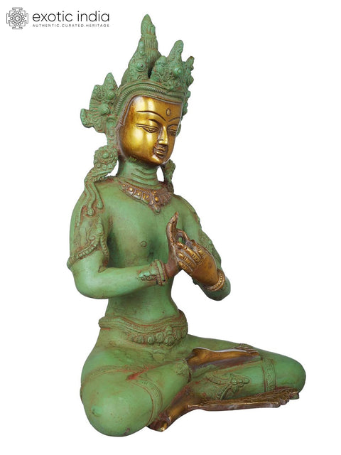 10" Vairocana Buddha in Dharmachakra Mudra - Tibetan Buddhist Idol in Brass