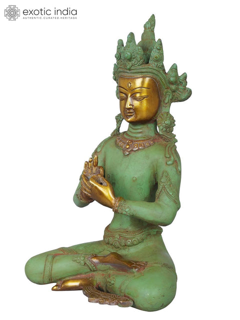 10" Vairocana Buddha in Dharmachakra Mudra - Tibetan Buddhist Idol in Brass