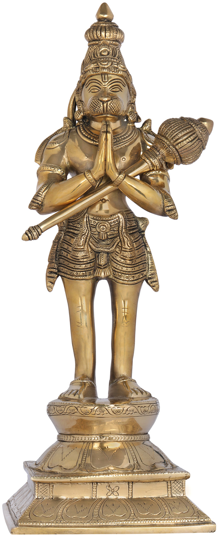 15" Handmade Namaste Hanuman Brass Statue