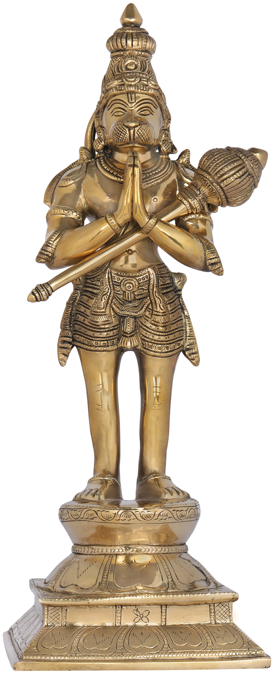 15" Handmade Namaste Hanuman Brass Statue