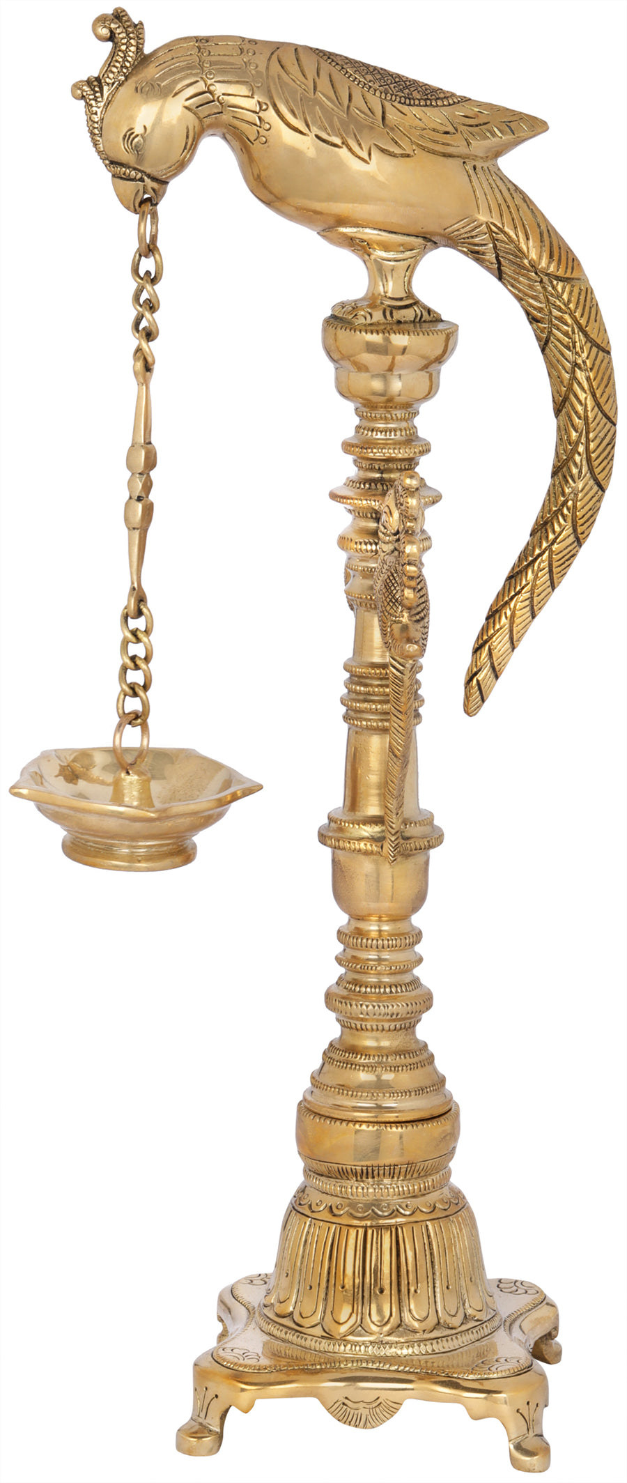 17" Brass Hanging Parrot Oil Lamp Handmade Statue