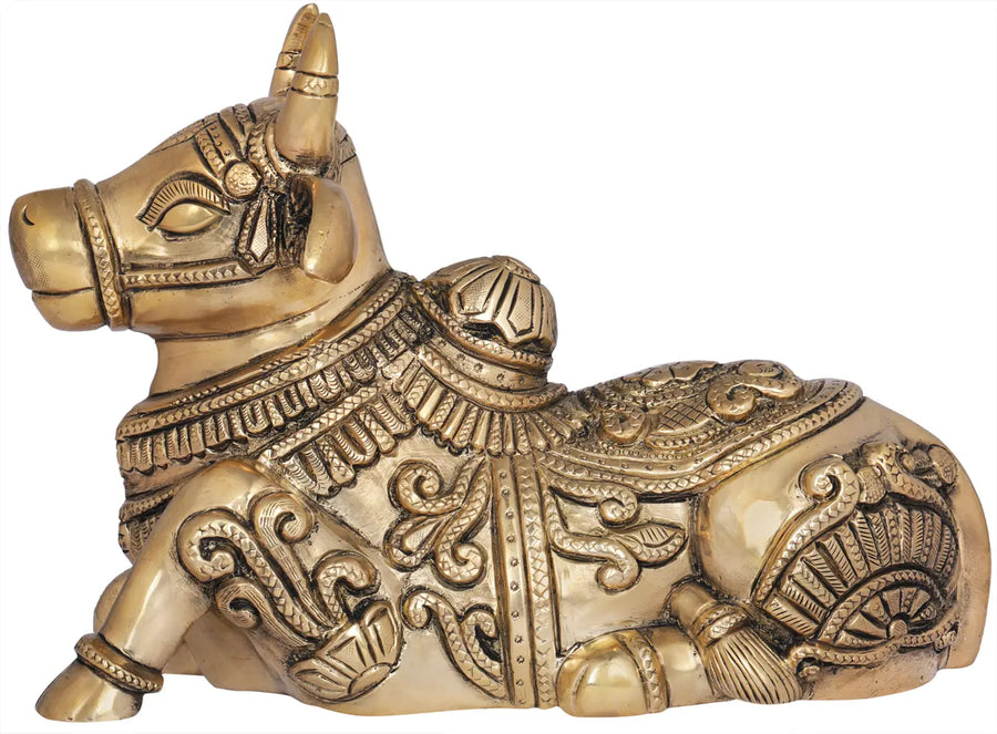 5" Nandi Brass Statue Handmade Sacred Gatekeeper Idol