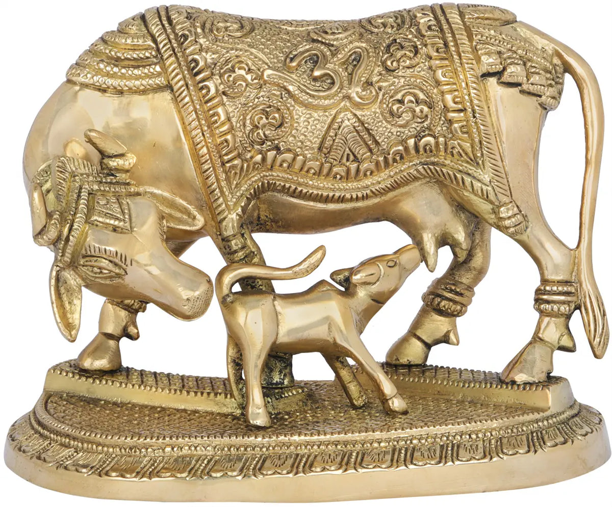 4" Mother Cow with Her Calf | Handmade Brass Statue | Made in India