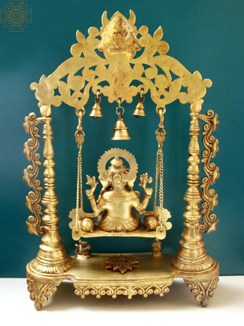 26" Brass Kirtimukha Ganesha Idol Swing with Bells