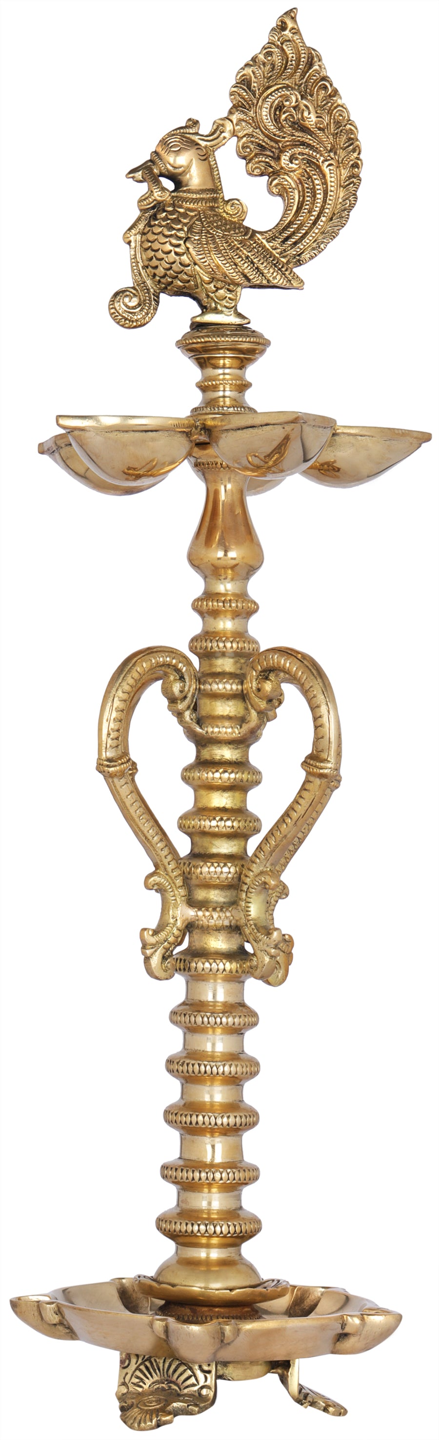 17" Handmade Brass Peacock Lamp with Ten Wicks