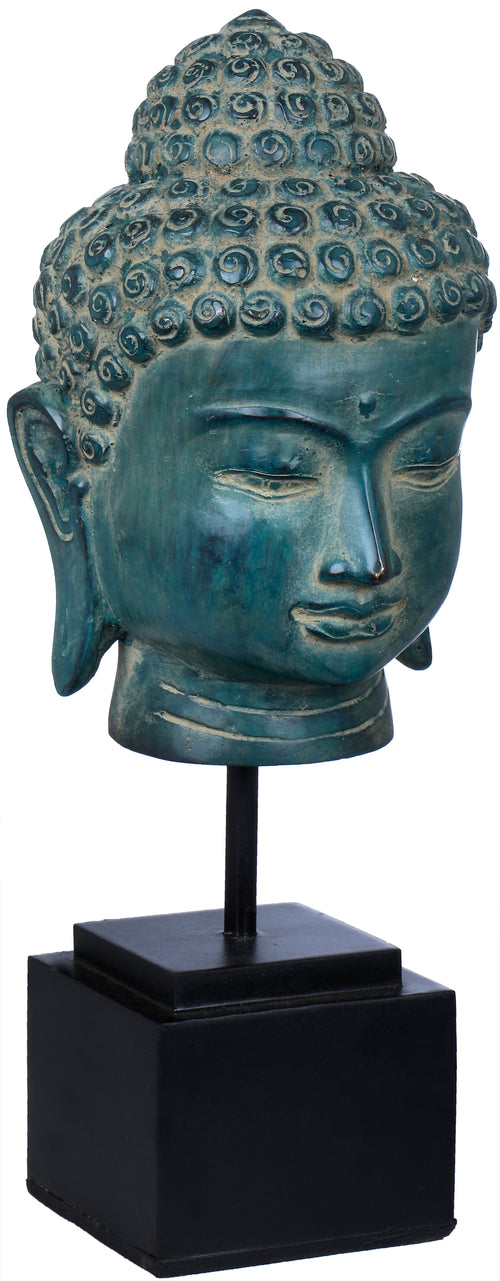 10" Handmade Brass Lord Buddha Head Statue with Wooden Stand