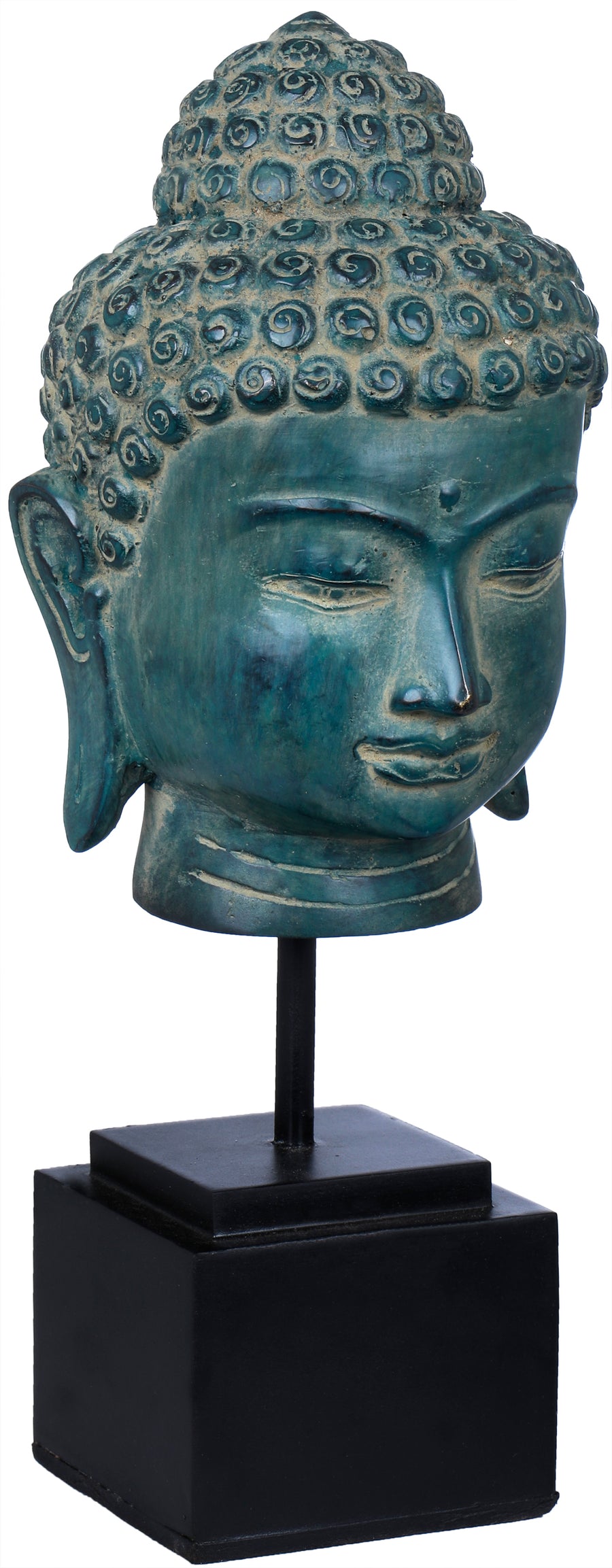 10" Handmade Brass Lord Buddha Head Statue with Wooden Stand
