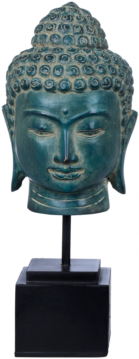 10" Lord Buddha Head on Wooden Stand In Brass | Handmade | Made In India