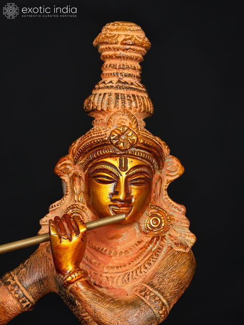 12" Lord Krishna on a High Pedestal In Brass