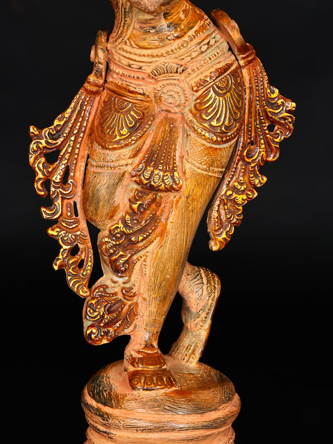 12" Lord Krishna on a High Pedestal In Brass