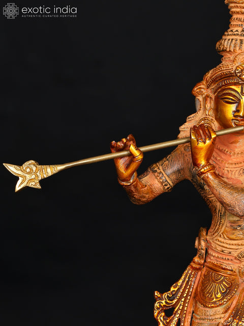 12" Lord Krishna on a High Pedestal In Brass