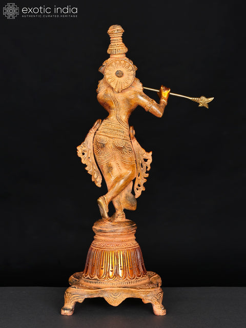 12" Lord Krishna on a High Pedestal In Brass