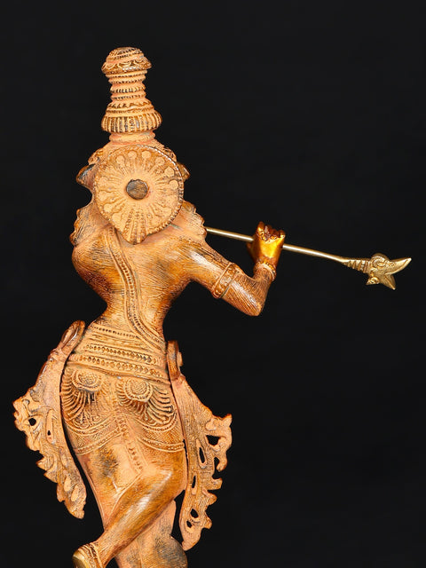 12" Lord Krishna on a High Pedestal In Brass