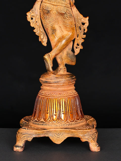 12" Lord Krishna on a High Pedestal In Brass