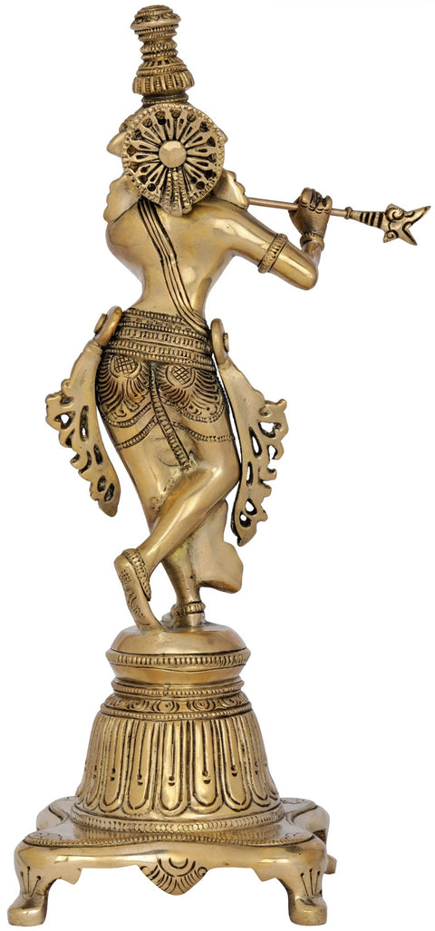 12" Lord Krishna on a High Pedestal In Brass