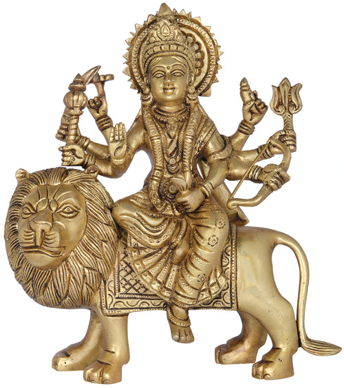9" Handmade Ashtabhuja Durga Brass Statue for Pooja