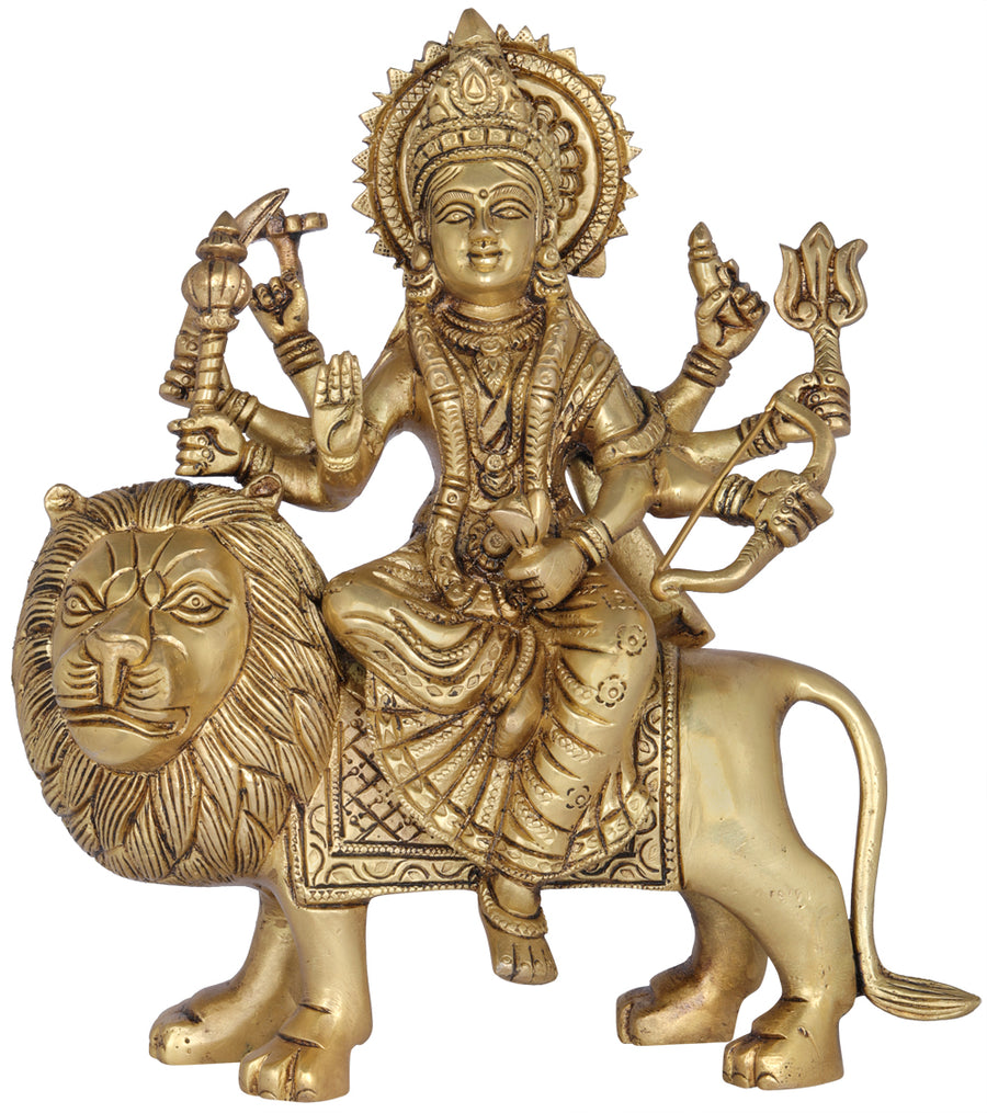9" Handmade Ashtabhuja Durga Brass Statue for Pooja