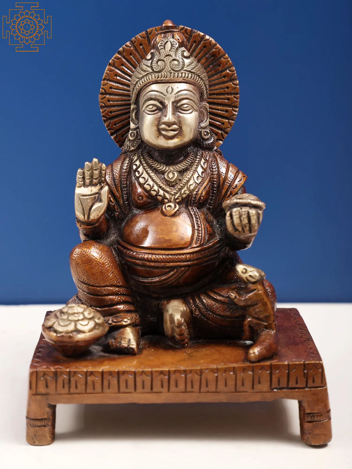 5" Kubera, The God of Wealth Seated on a Chowki In Brass | Handmade | Made In India