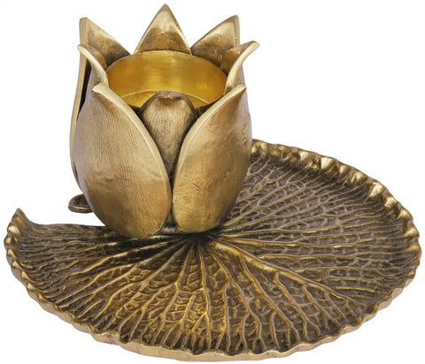 Designer Brass Lotus Flower Candle Stand | Handcrafted Accent Decor