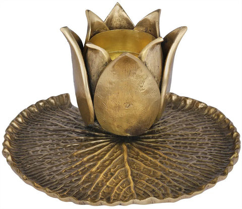 Designer Brass Lotus Flower Candle Stand | Handcrafted Accent Decor