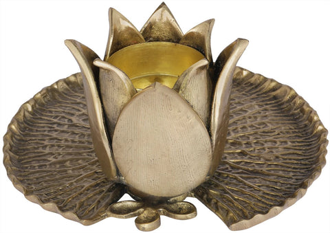 Designer Brass Lotus Flower Candle Stand | Handcrafted Accent Decor