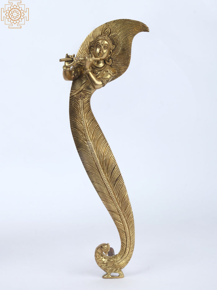 12" Handmade Brass Lord Krishna Door Handle Statue